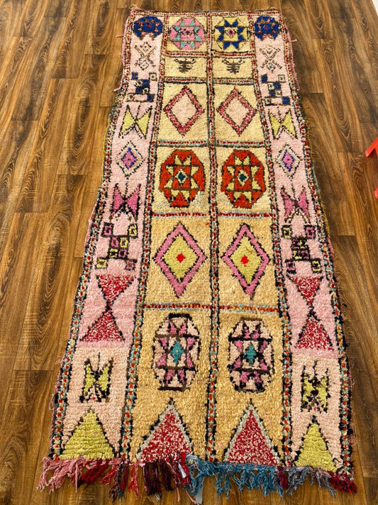 Vintage Moroccan Boucherouite runner Rug 4x9.