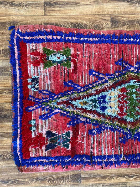 Tapis berbère marocain vintage délavé rouge 3x6.