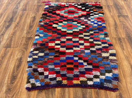 Tapis marocain à carreaux vintage coloré 3x6.