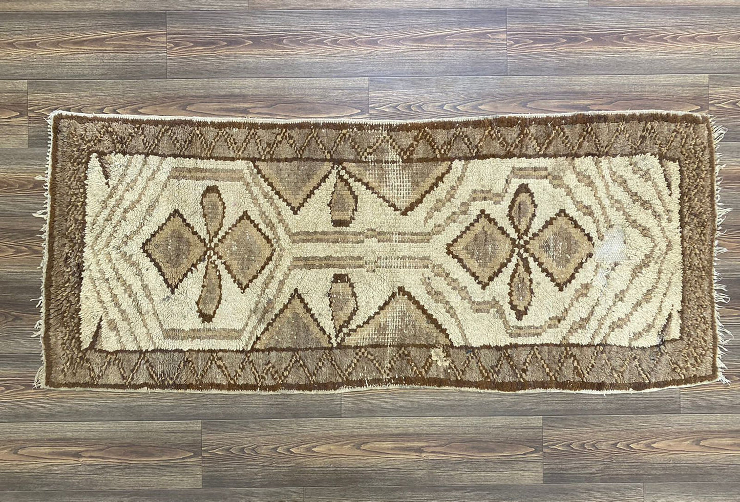 3x6 Moroccan Vintage Wool Rug Runner.