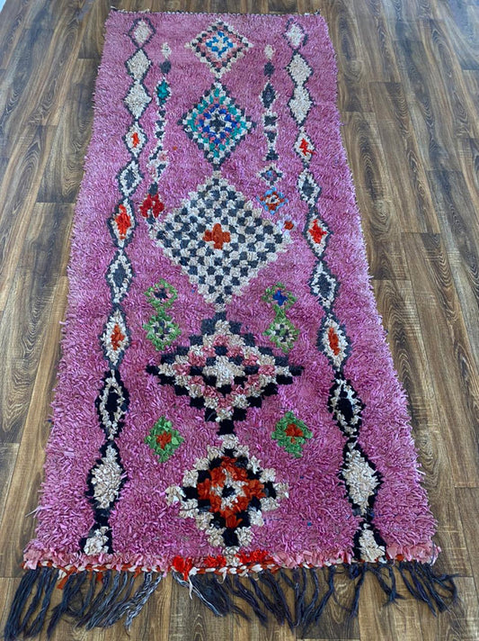 Boujaad Handwoven old large Rug, 4x9 Boucherouite vintage Moroccan Rugs.