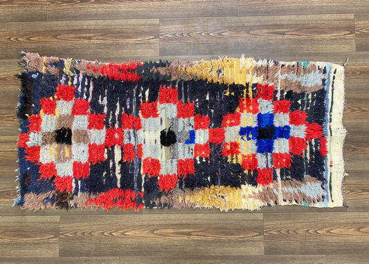 Vintage Moroccan Berber worn Rug, 3x5 Faded narrow small runner Rugs.