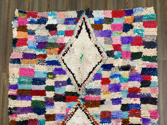 5x4 Feet Colorful Boucherouite Area Rug.