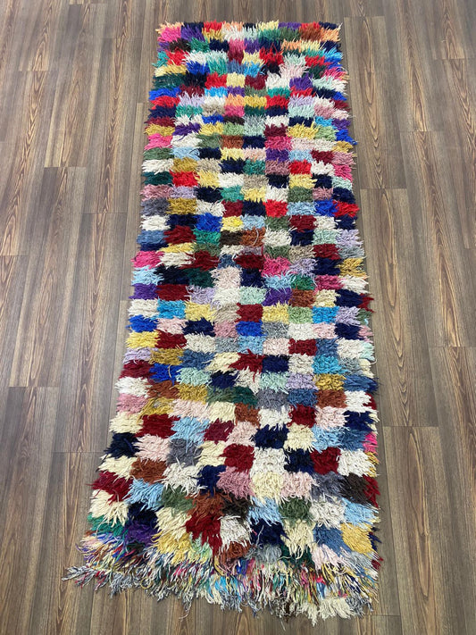 3x8 Berber Vintage Checkered Colorful runner Rug.