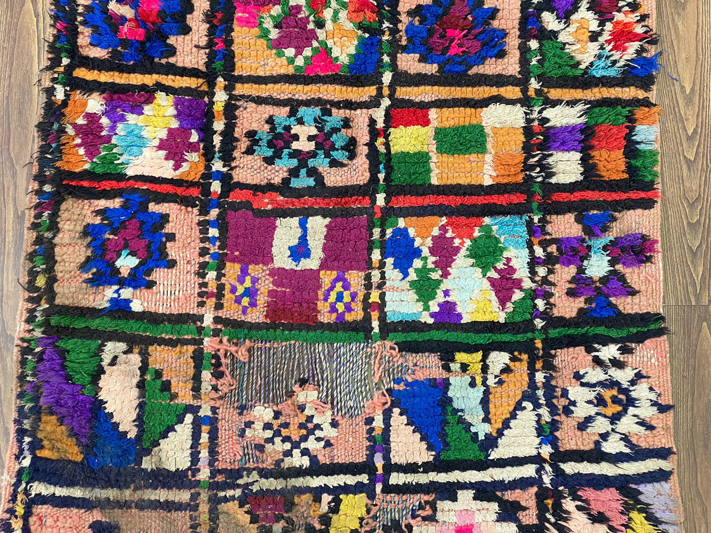 Morrocan Small vintage Grid Rug 3x6, Berber colorful area Rug.
