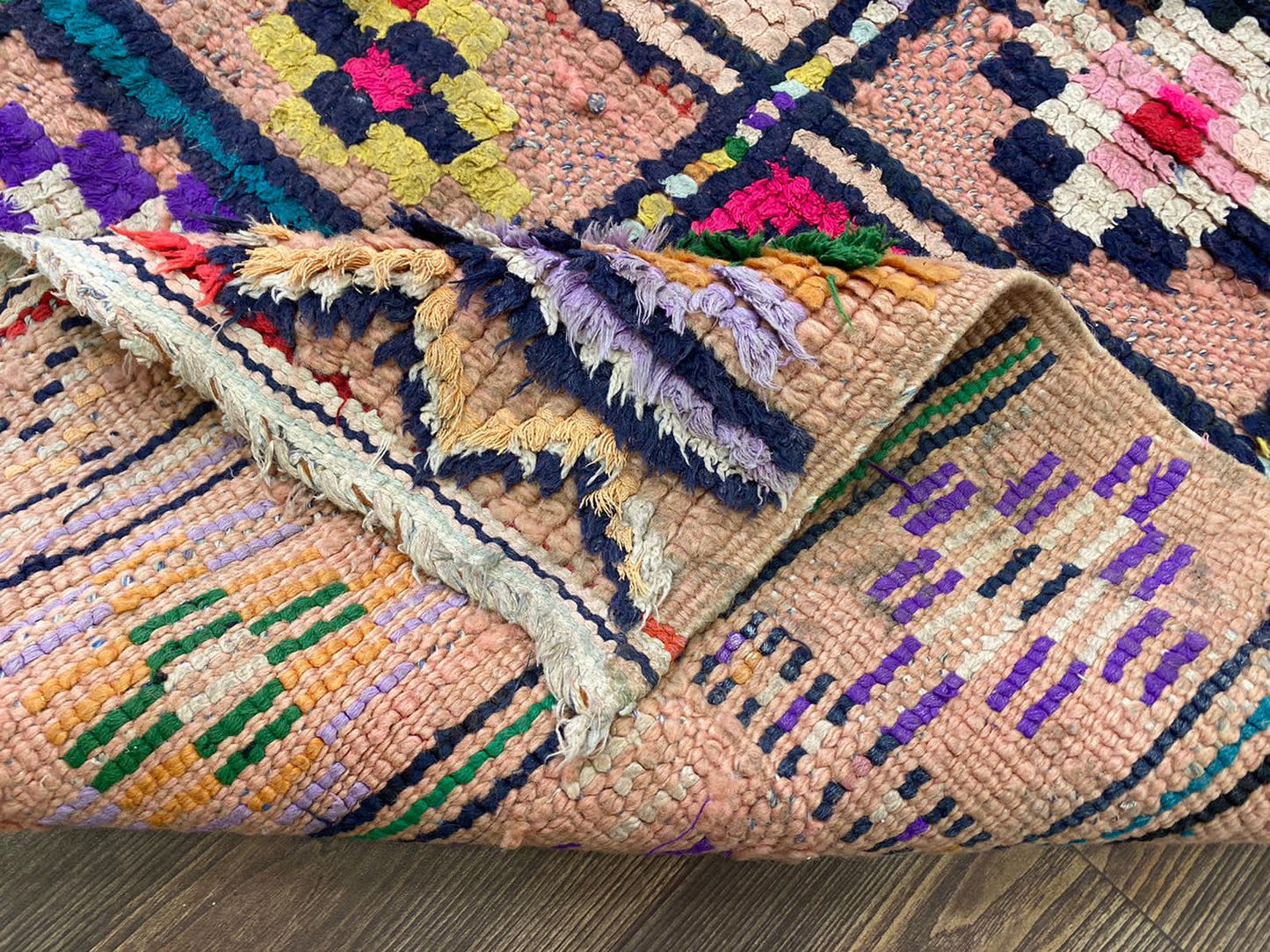 Morrocan Small vintage Grid Rug 3x6, Berber colorful area Rug.