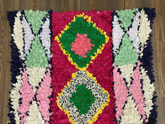 6x3 Feet Diamond Boucherouite Colorful Runner Rug.