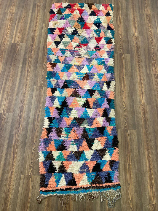 Vintage Diamond Colorful Runner Rug, 2x8 Woven Morrocan narrow Rugs.