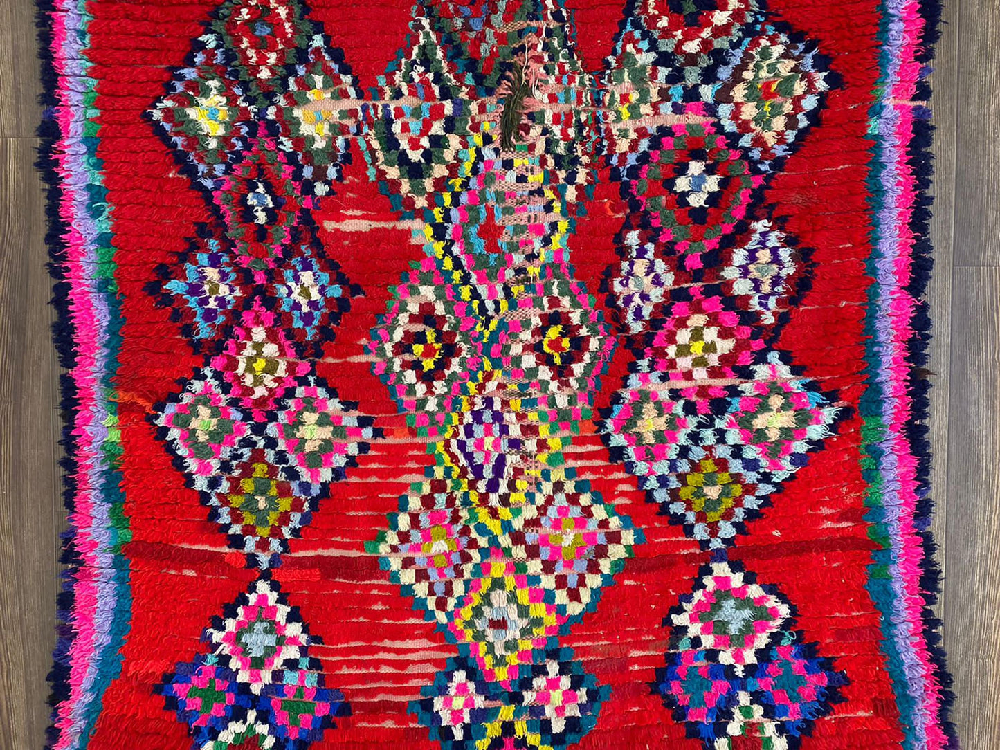 6x4 Feet Red Diamond Moroccan Vintage Area Rug.
