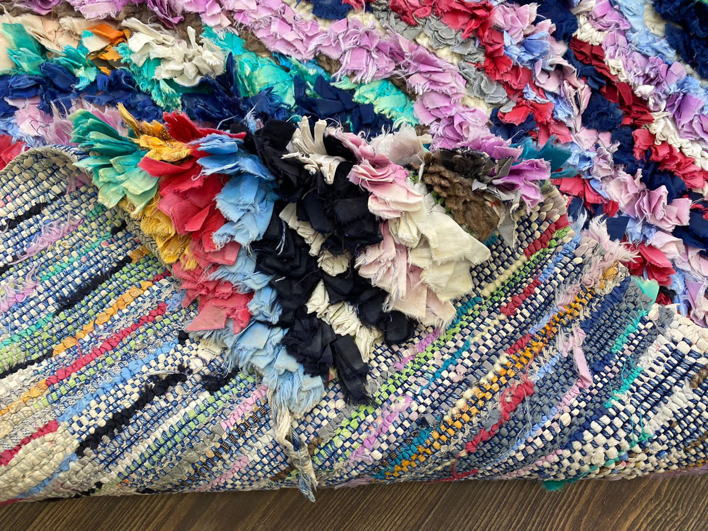3x7 Chevron Boucherouite colorful narrow runner Rugs, Moroccan vintage Rug.