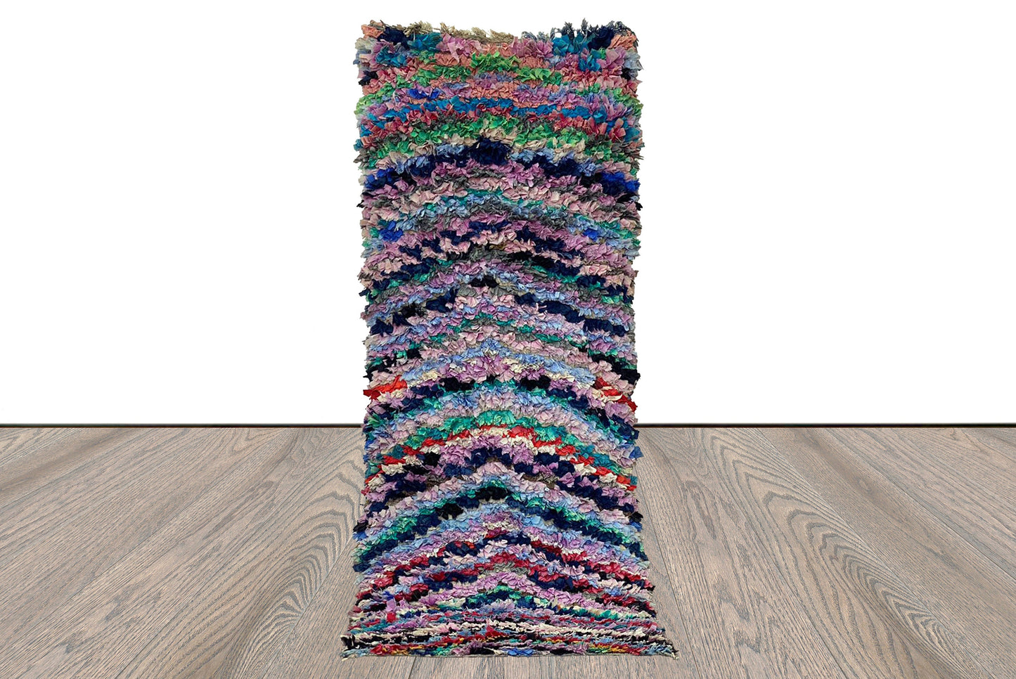 3x7 Chevron Boucherouite colorful narrow runner Rugs, Moroccan vintage Rug.
