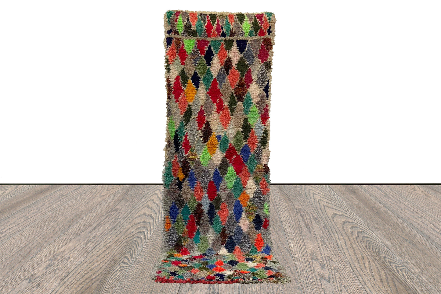 3x9 Handwoven Moroccan vintage Diamond Rugs, Berber colorful Narrow runner Rug.