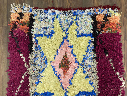 6x3 Vintage Boucherouite Moroccan Runner Rug.