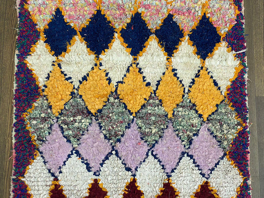 7x3 Colorful Vintage Diamond Moroccan Runner Rug.