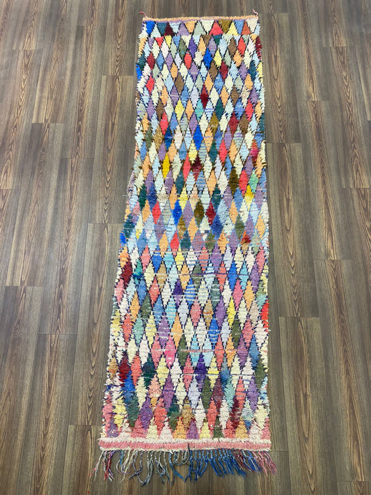 Morrocan narrow Rugs, 2x8 Vintage Diamond Colorful Runner Rug.