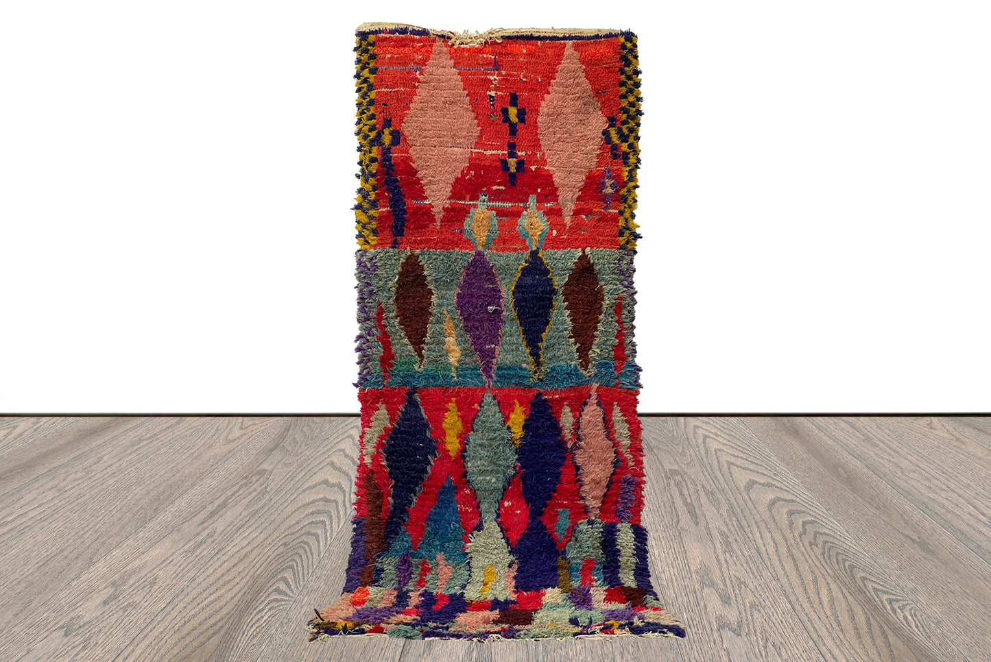 Moroccan shag Rugs. 3x7 Berber Vintage Colorful Handwoven Rug.