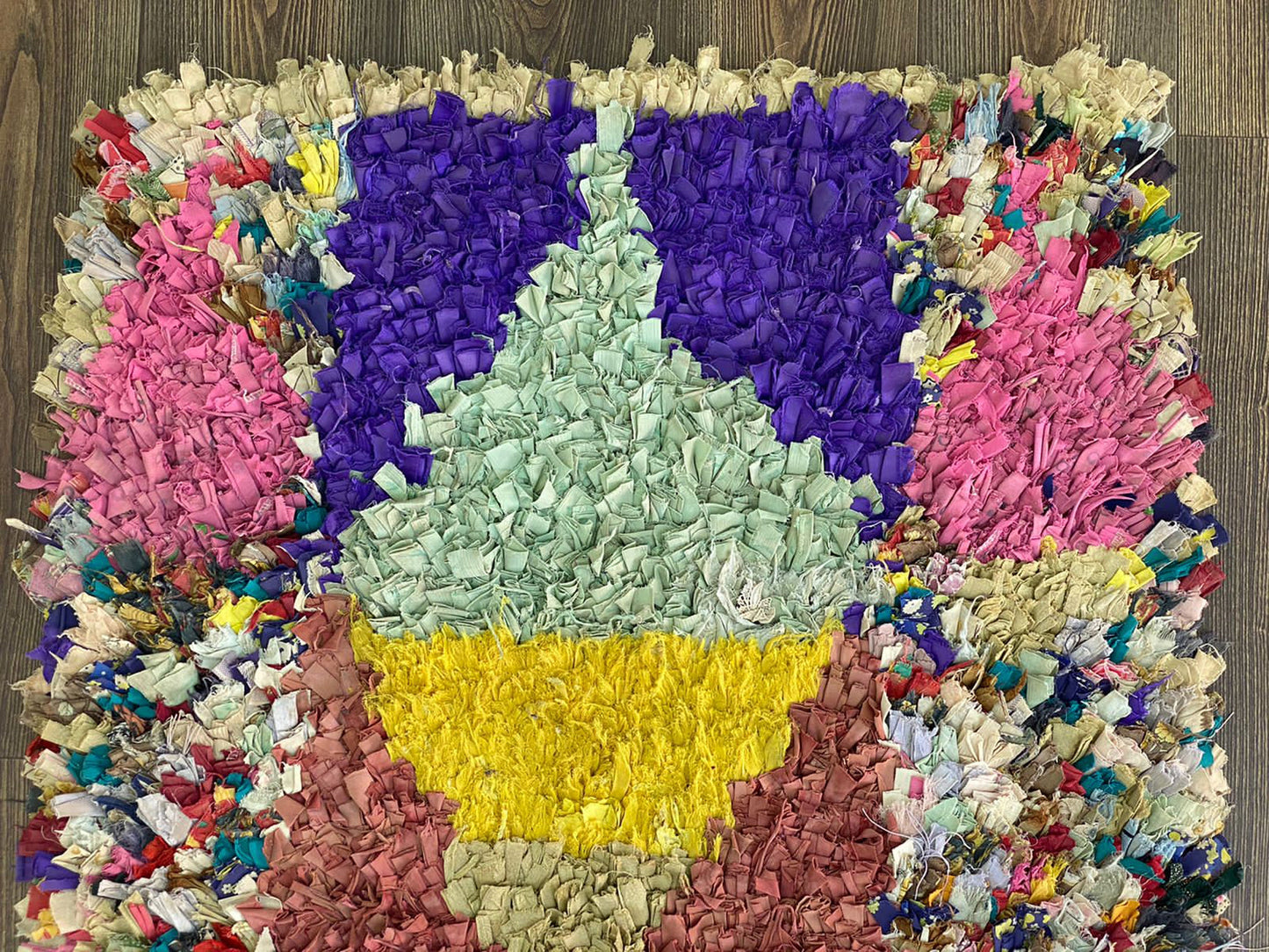 3x8 Vintage Boucherouite Moroccan Runner Rug.