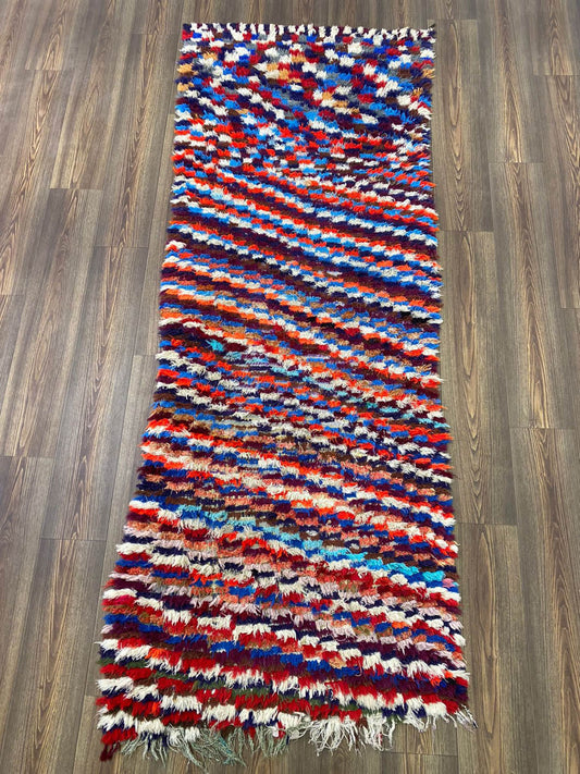 8x3 Berber Checkered Moroccan Vintage colorful runner Rug.