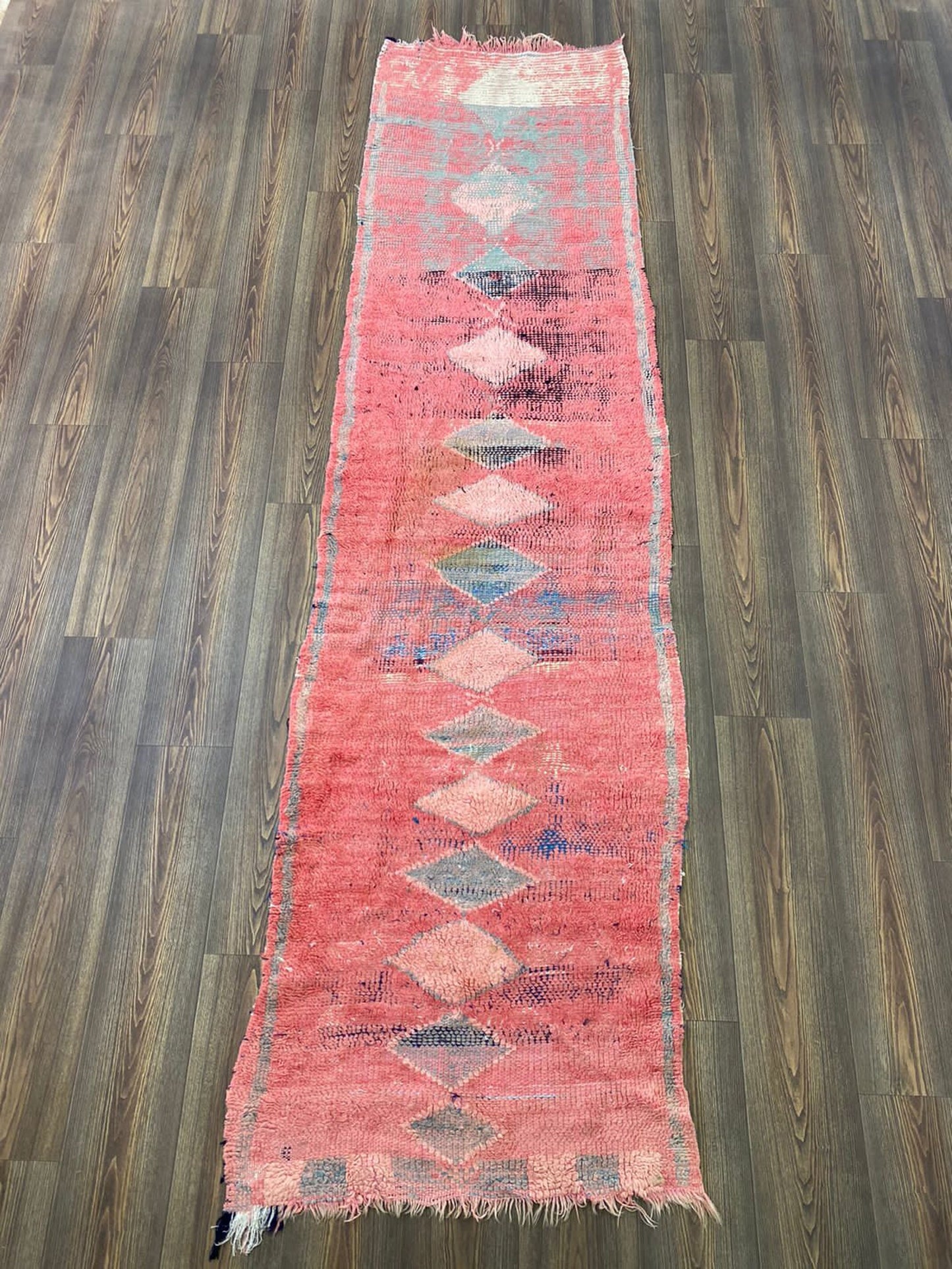 3x10 Moroccan narrow runner Rug, Bohemian Home décor Faded Red Rug.
