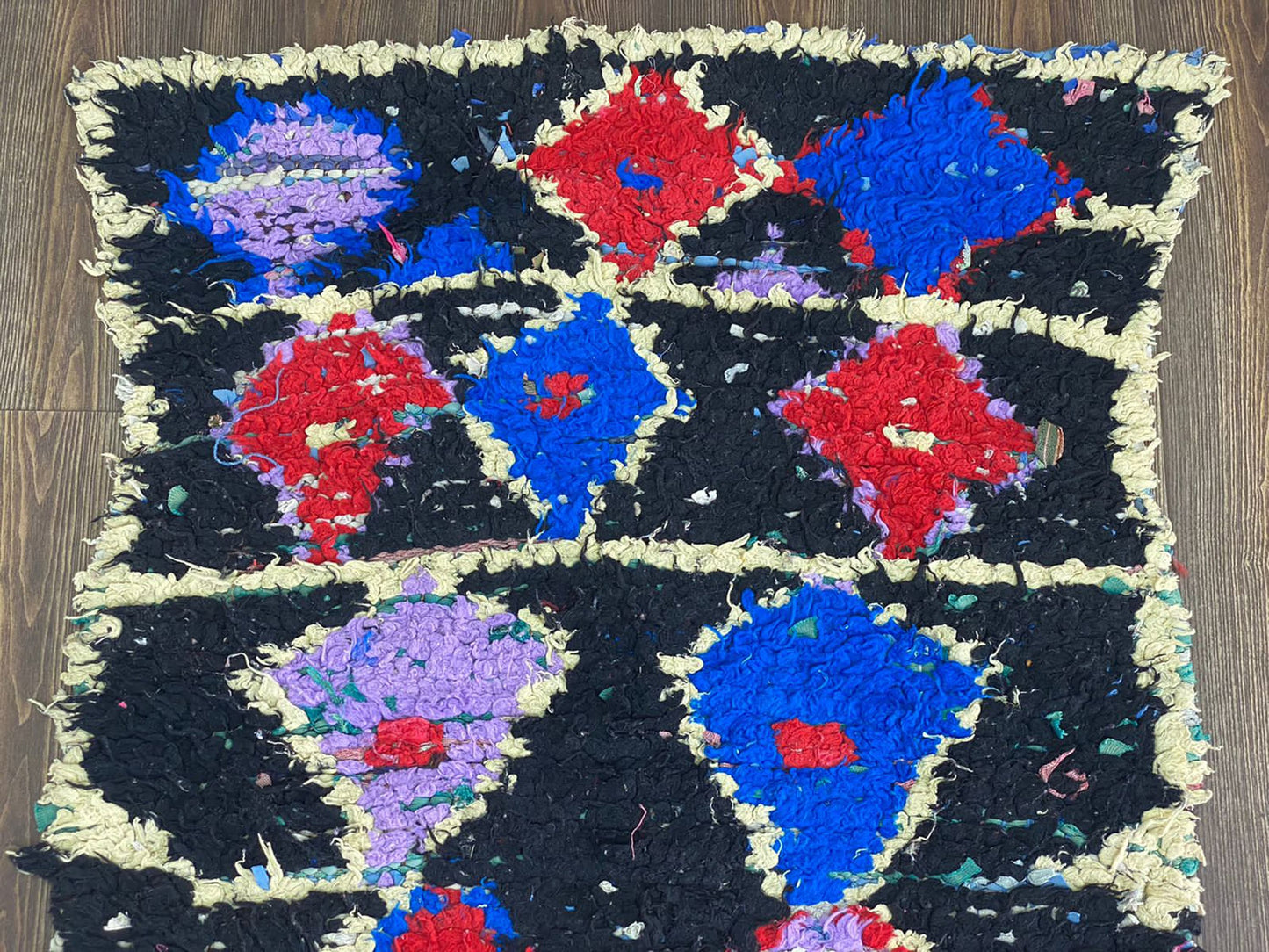 3x9 Colorful Diamond Boucherouite Runner Rug.