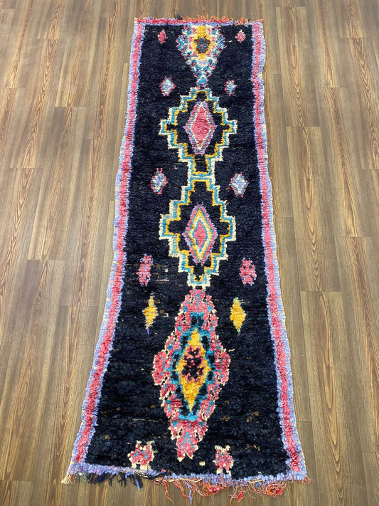 Moroccan runner Rug 3x9, Boucherouite Berber unique Vintage Rugs.