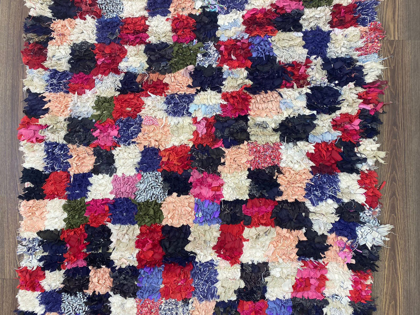 8x4 Checker Boucherouite Moroccan Rug.