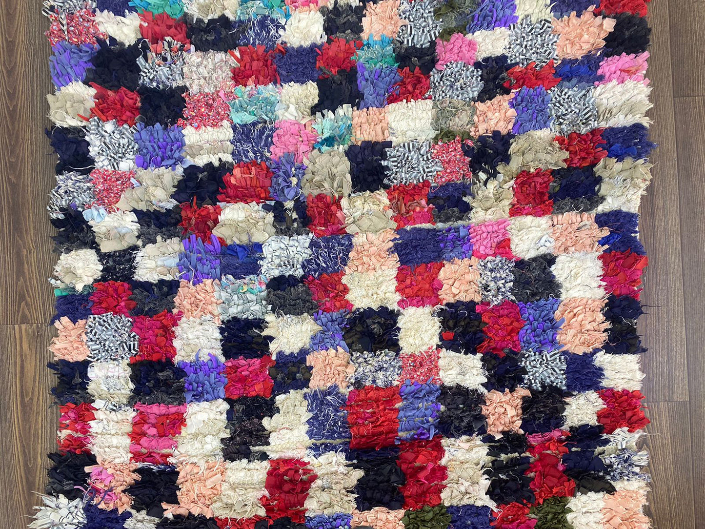 8x4 Checker Boucherouite Moroccan Rug.