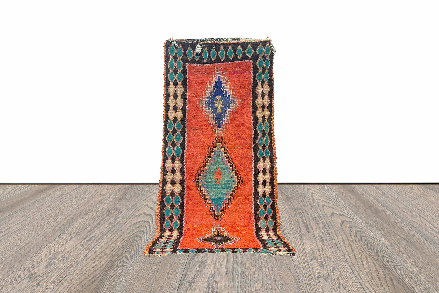 4x8 Vintage Boucherouite Orange Runner Rug.