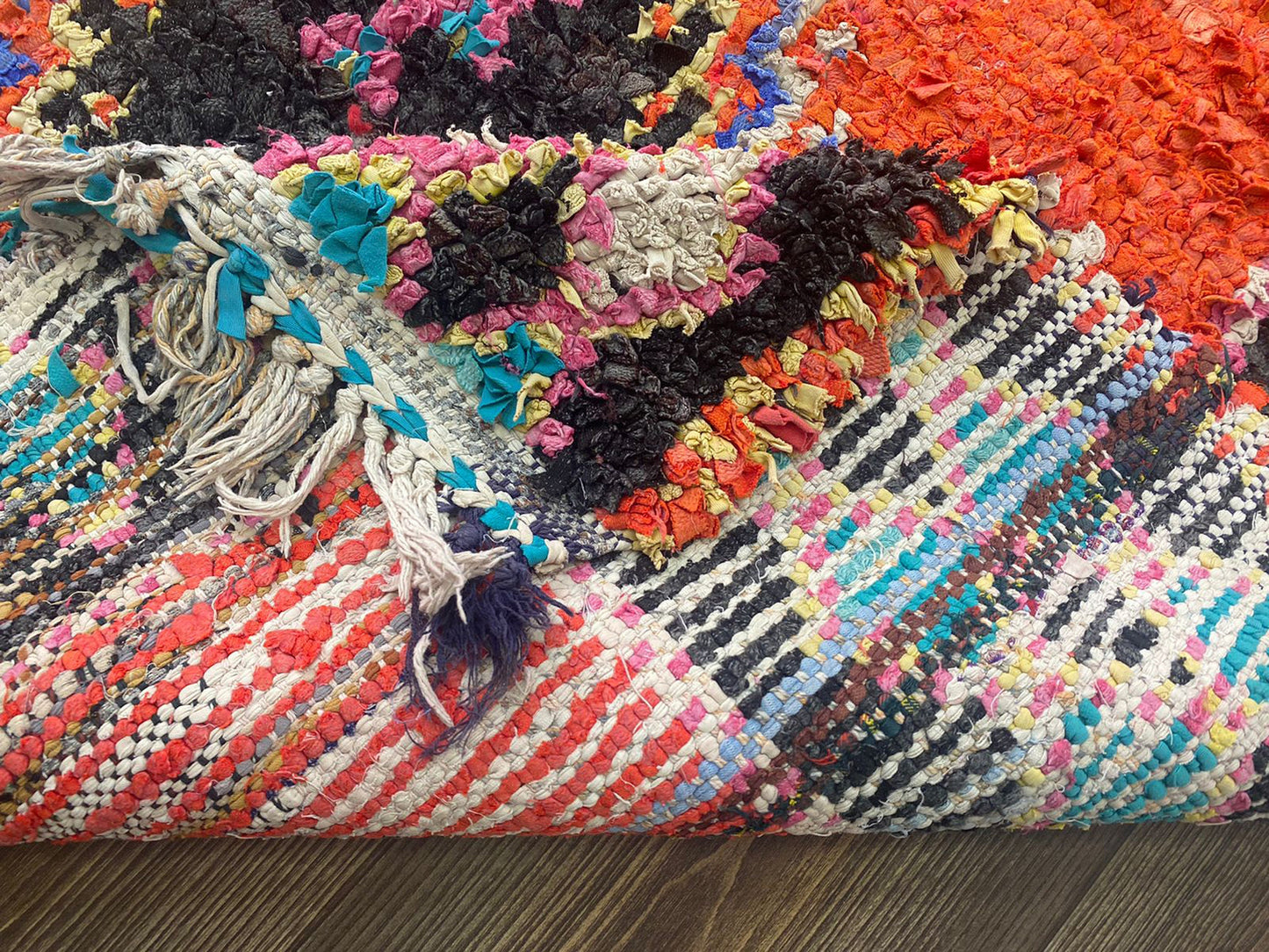 4x8 Vintage Boucherouite Orange Runner Rug.