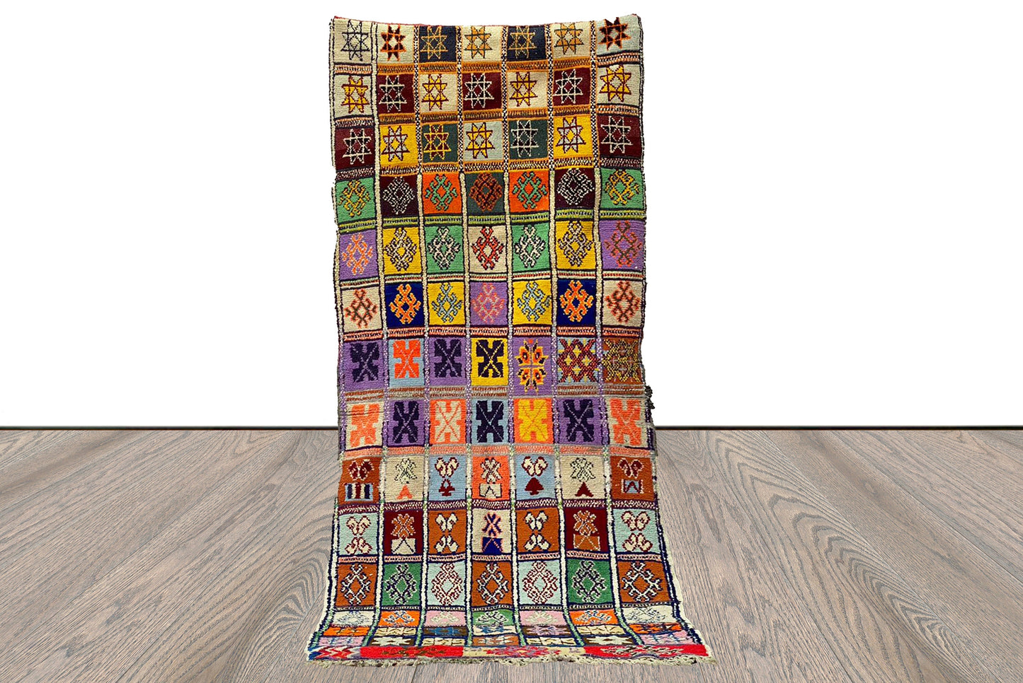 4x10 Berber colorful grid Rugs, Vintage Moroccan large runner Rug.
