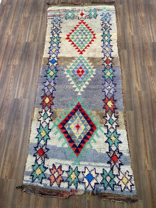 Grands tapis marocains colorés, tapis de couloir berbère vintage 3x10.