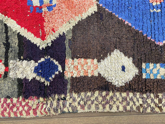 3x8 Boucherouite Unique Colorful Runner Rug.