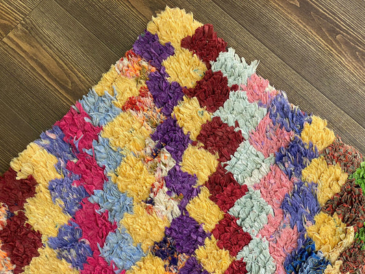 5x3 Checkered Boucherouite Colorful Rug Runner.