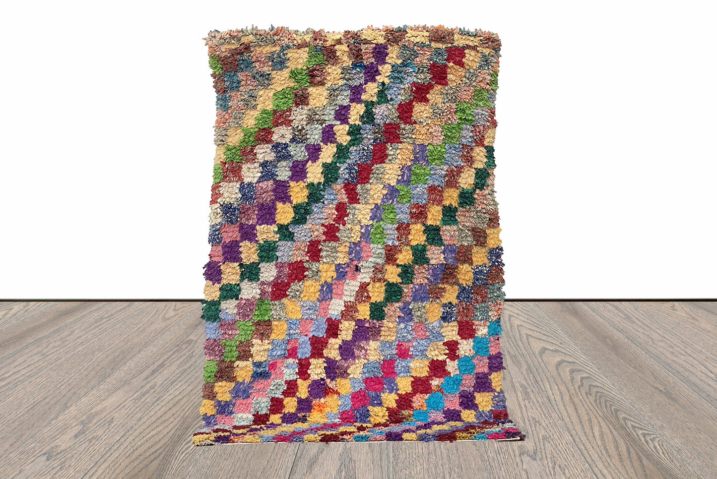 5x3 Checkered Boucherouite Colorful Rug Runner.