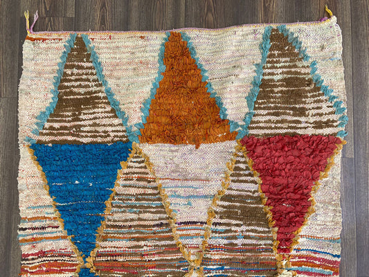 4x5 Vintage Boucherouite Diamond Area Rug.