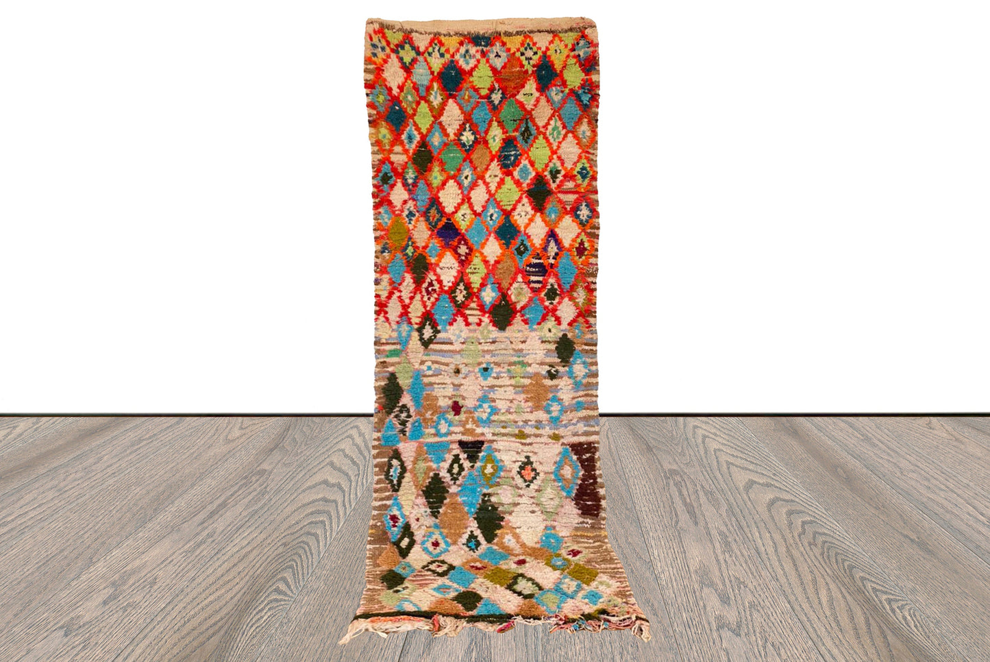 3x8 Moroccan Berber narrow runner Rug, Bohemian Diamond Handwoven Colorful Rugs.