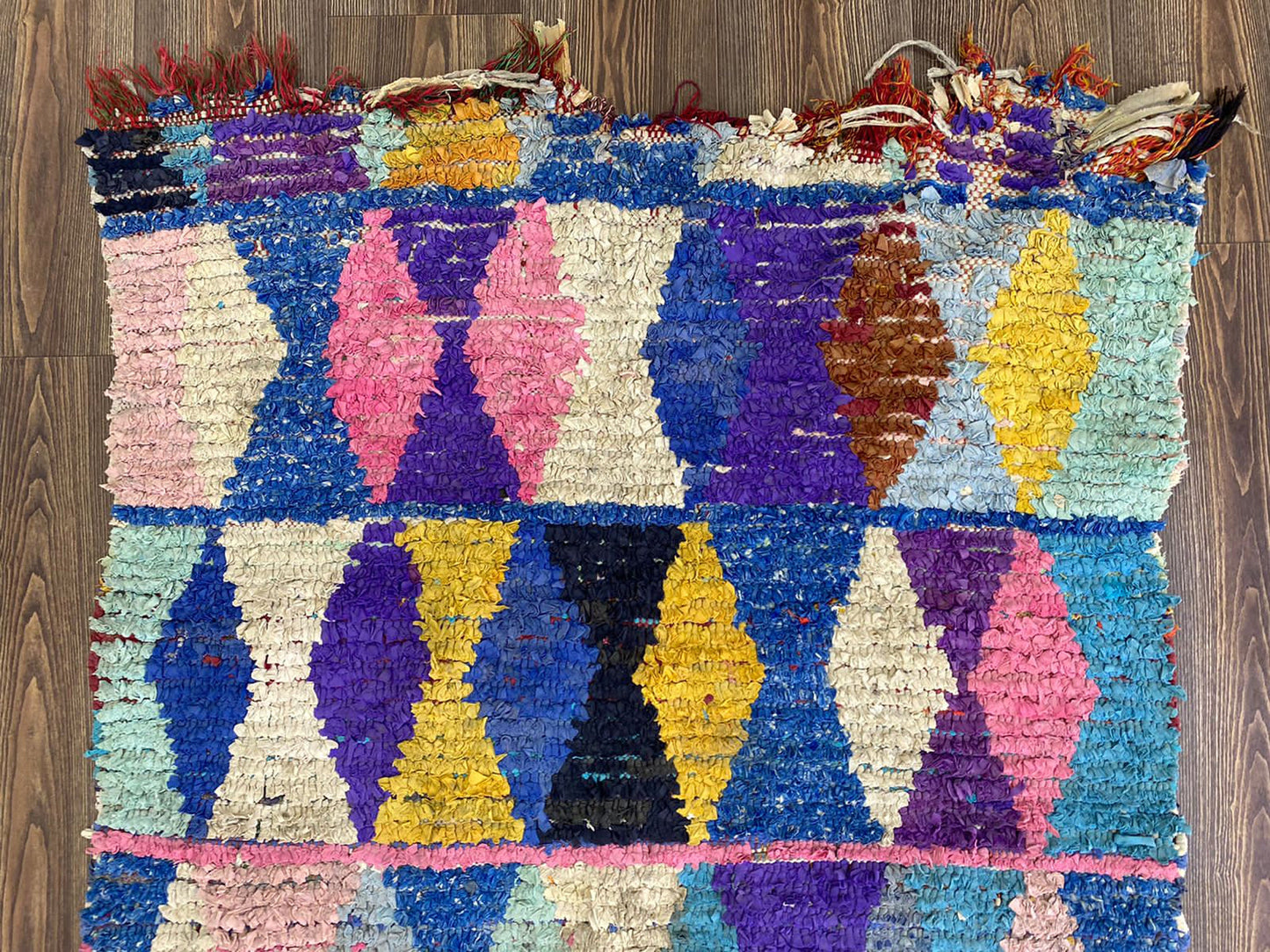 3x7 Colorful Boucherouite Vintage Runner Rug.