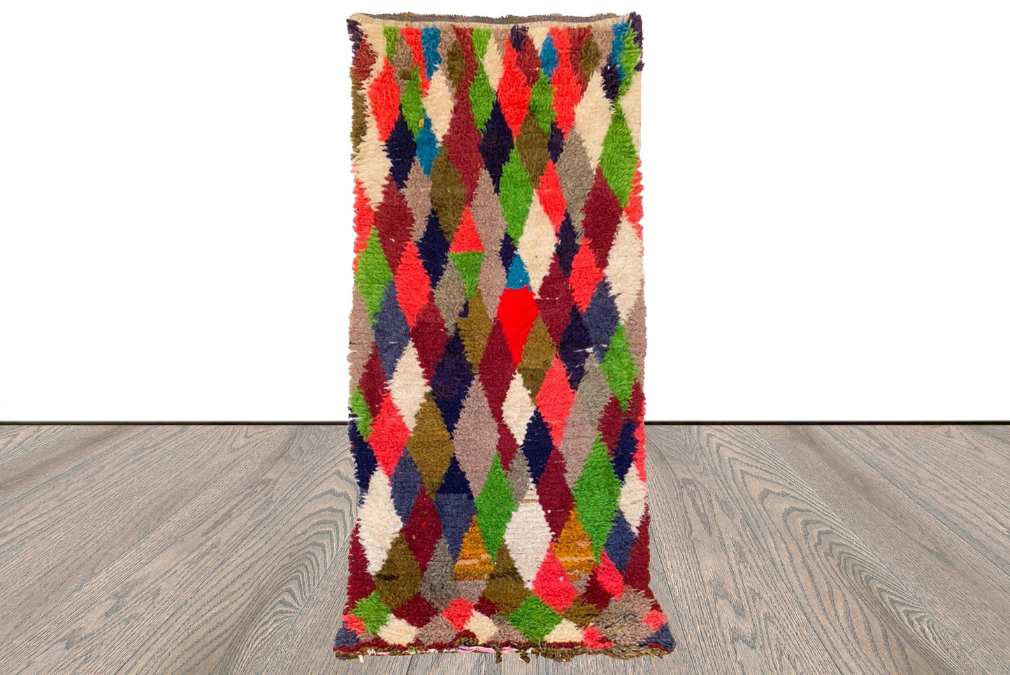 Moroccan vintage rug, 3x7 FT, Woven Diamond colorful Narrow runner Rugs.