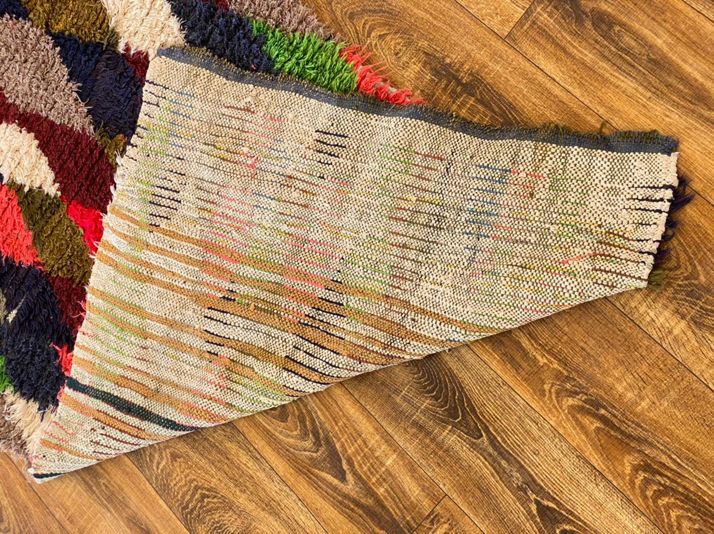 Moroccan vintage rug, 3x7 FT, Woven Diamond colorful Narrow runner Rugs.