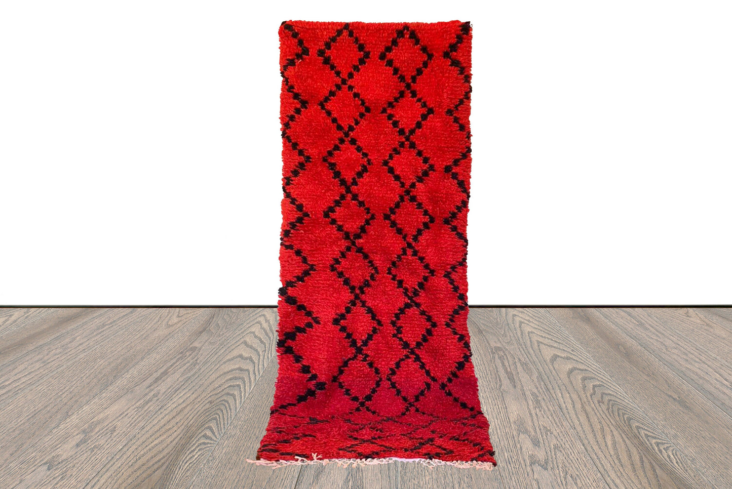 3x8 Red Woven Moroccan vintage Berber runner rug.