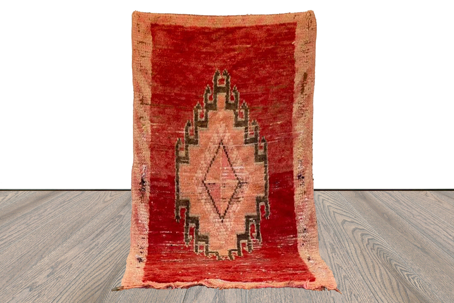 Moroccan Vintage Unique Rugs. 3x6 Berber Woven Faded Red runner Rug.