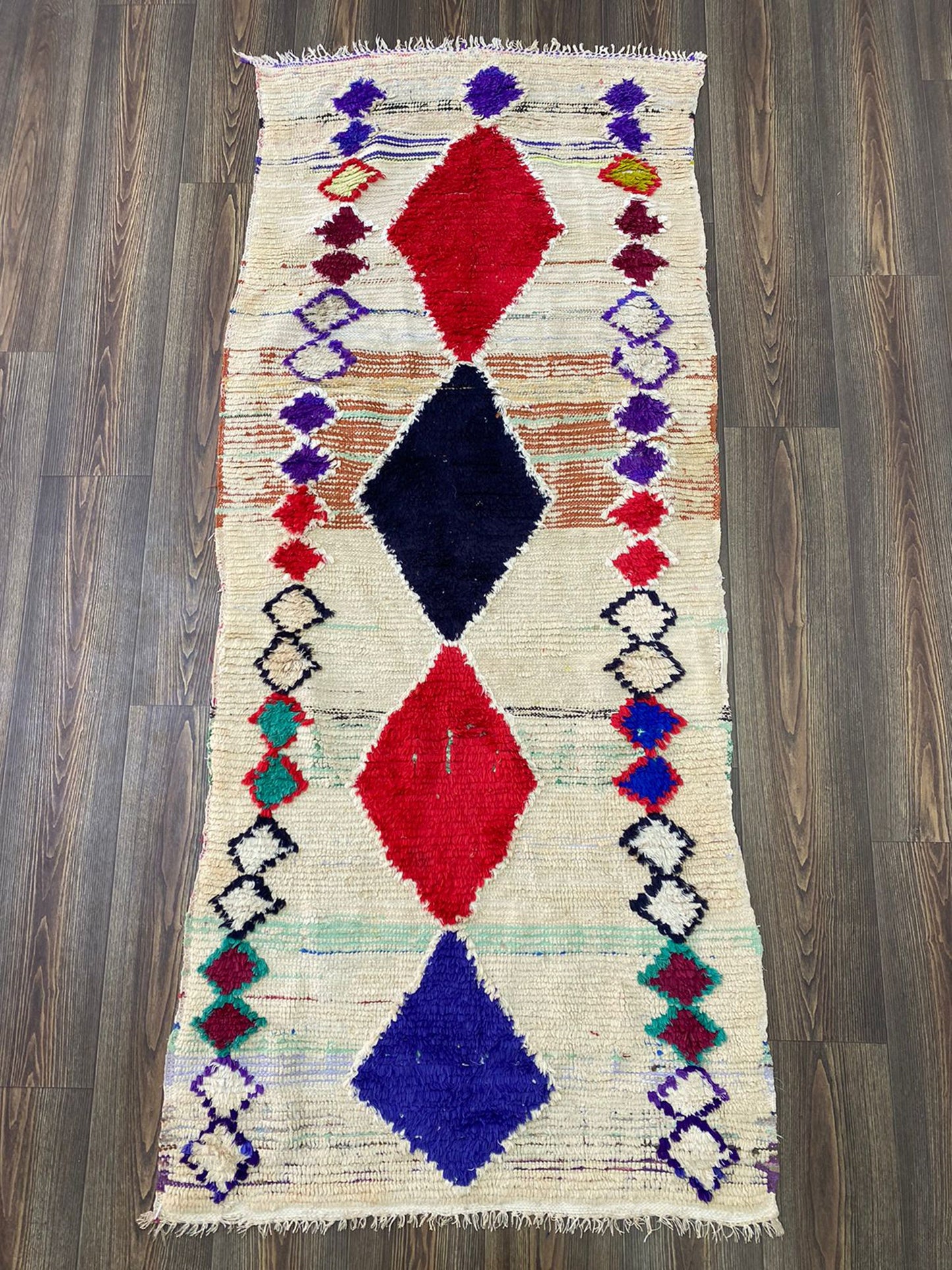 3x7 Moroccan Berber Runner Rug, Vintage Hand Knotted Rug.