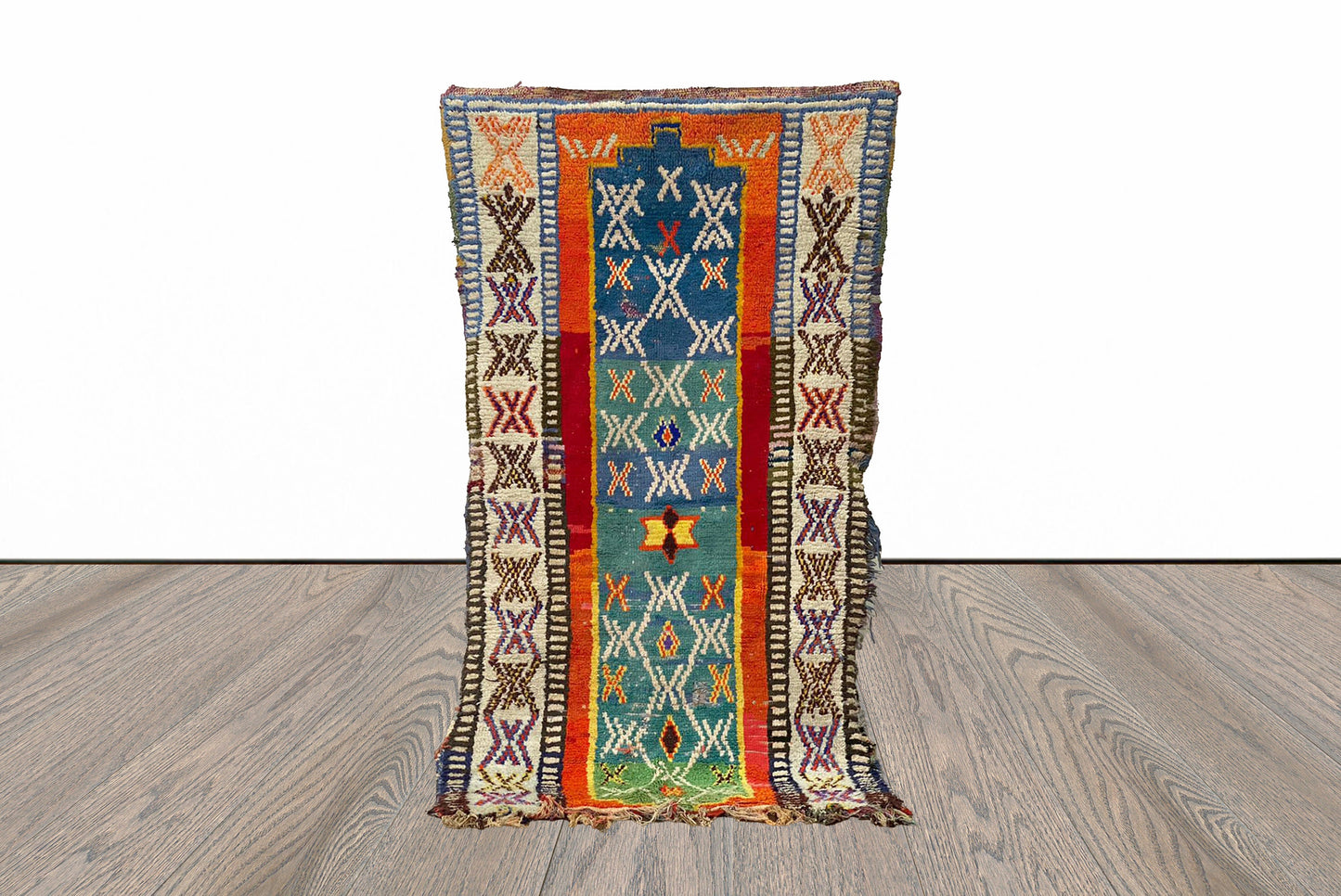 7x4 Multicolor Azilal Vintage Moroccan area Rug.