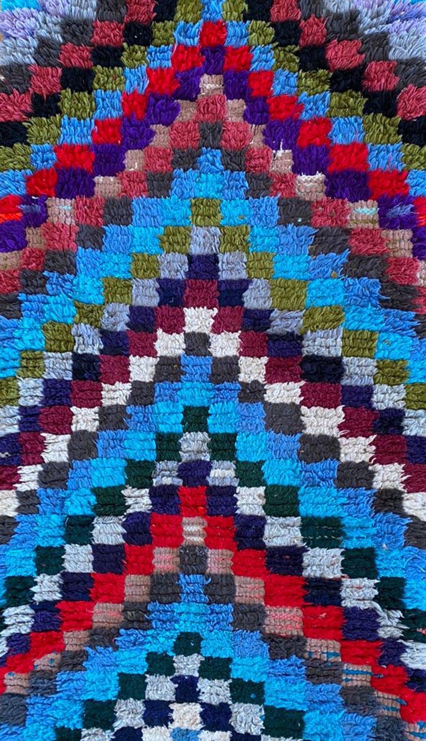 Checkered Colored Chevron Rugs 2x7, Moroccan vintage Berber narrow runner Rug.
