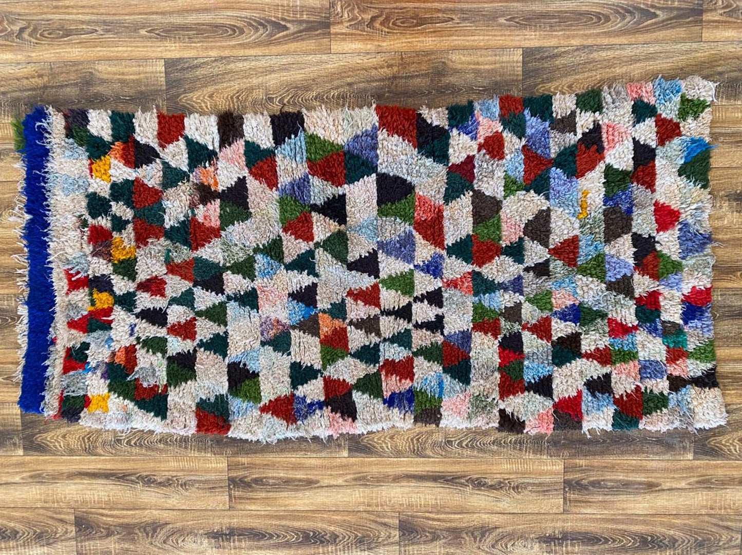 Small runner Handwoven rugs, Vintage Moroccan Diamond Flooring Rug 3x7.