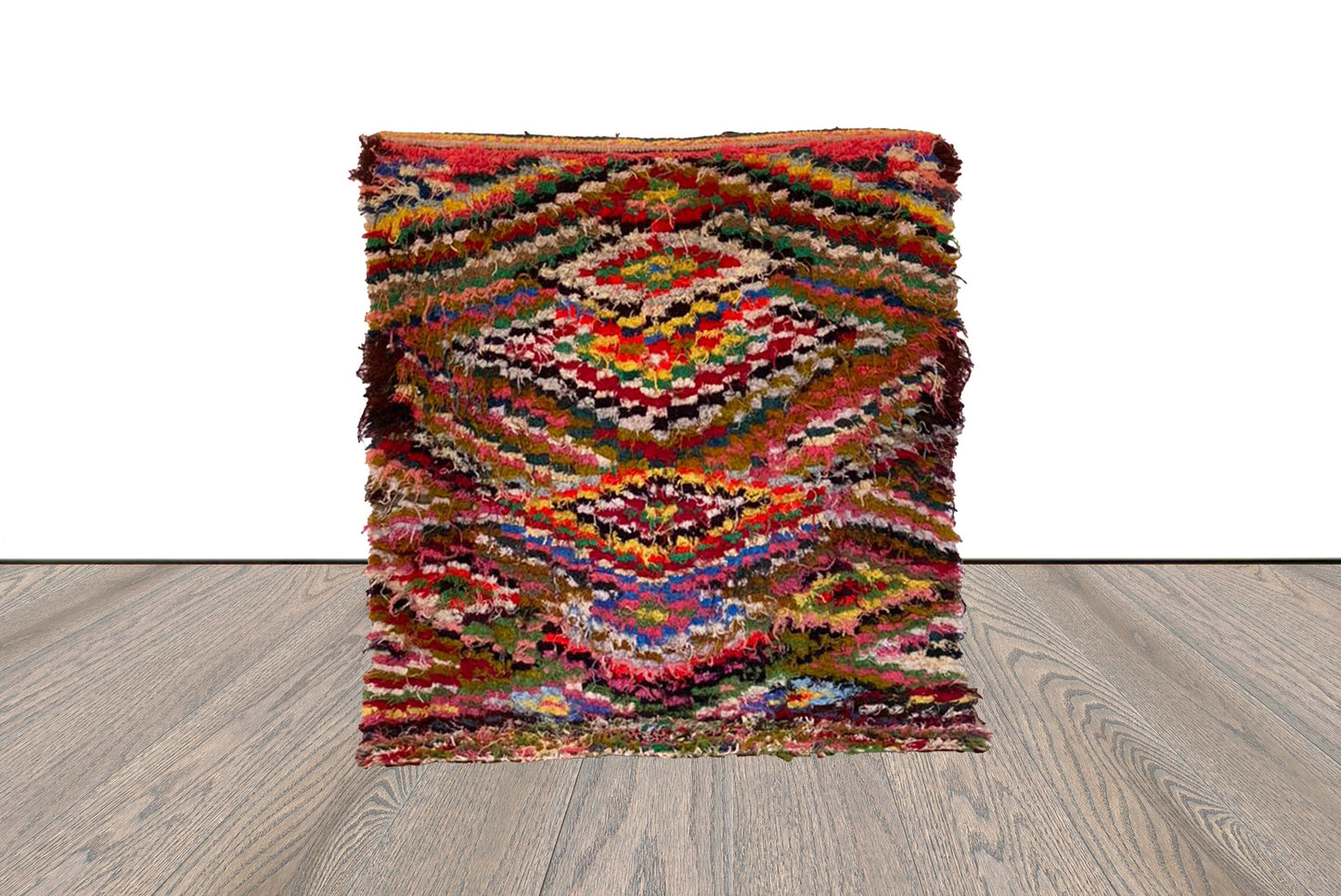 Moroccan vintage woven checkered colorful area rug 4x5.