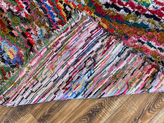 Moroccan vintage woven checkered colorful area rug 4x5.