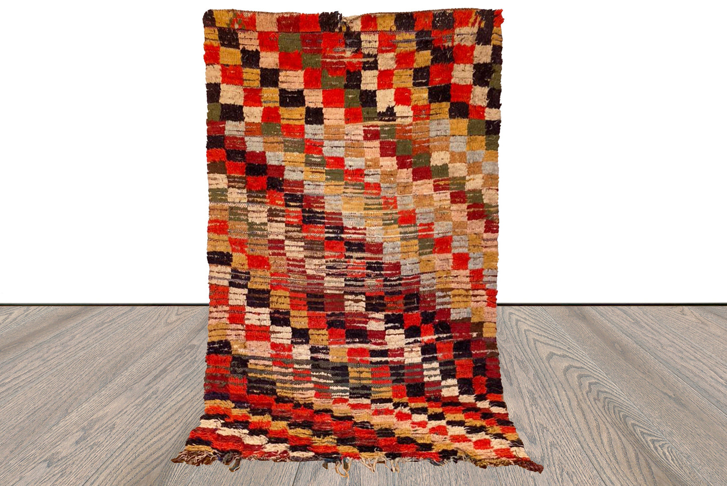 Moroccan vintage checkered colorful area Rug, 4x7 Hand woven Tribal Berber Rugs,