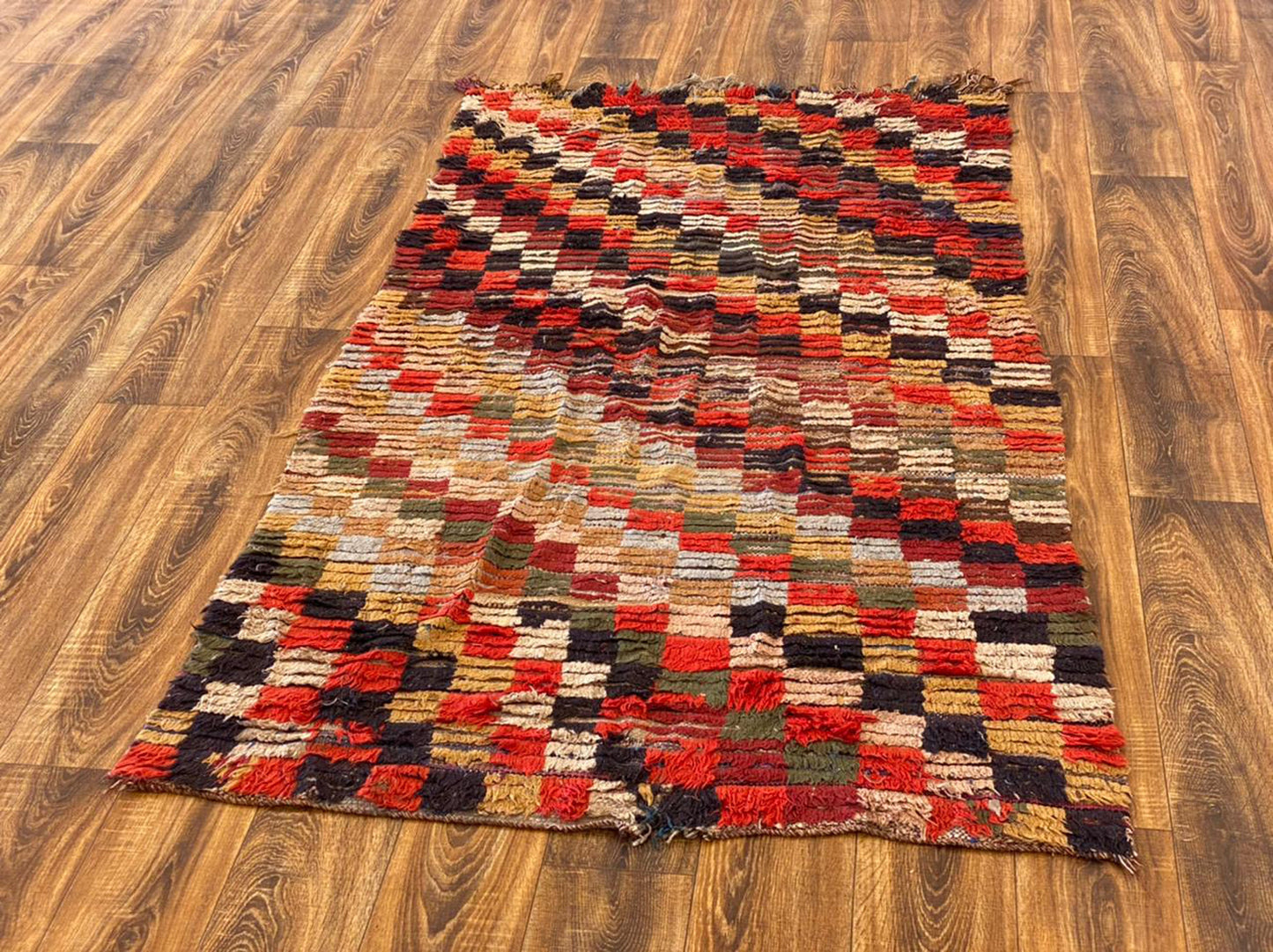 Moroccan vintage checkered colorful area Rug, 4x7 Hand woven Tribal Berber Rugs,
