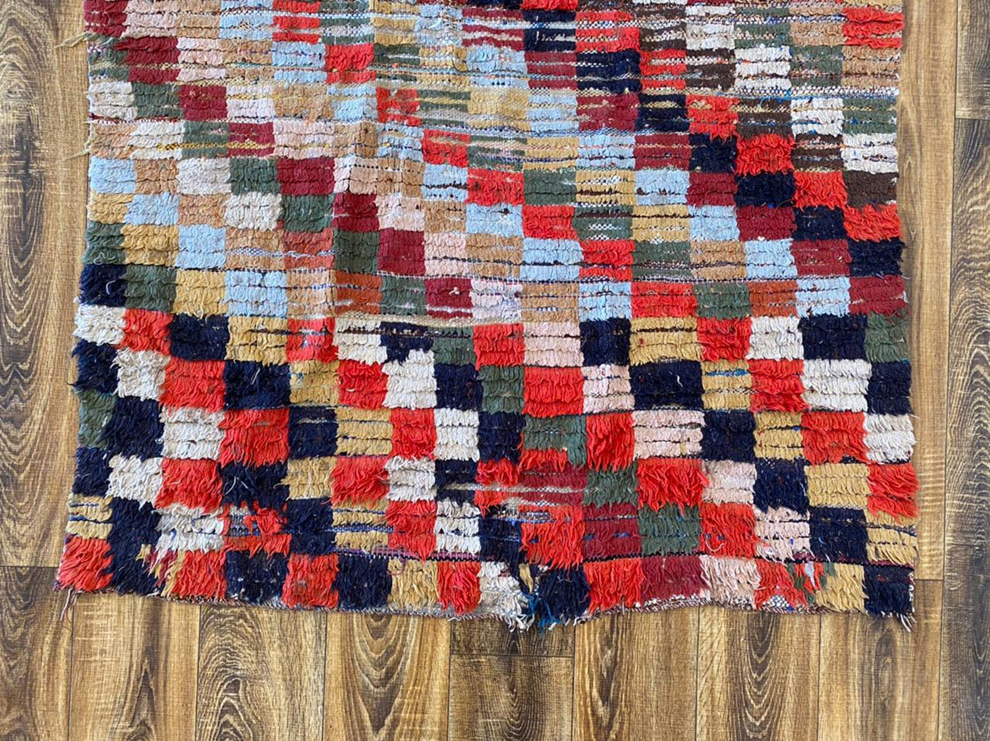 Moroccan vintage checkered colorful area Rug, 4x7 Hand woven Tribal Berber Rugs,